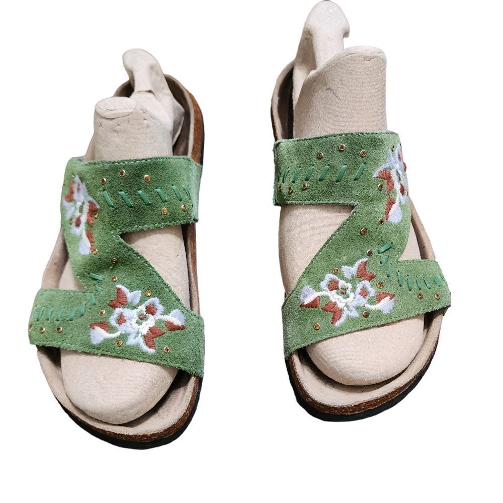 Batula green leather slide sandals 5- 5.5